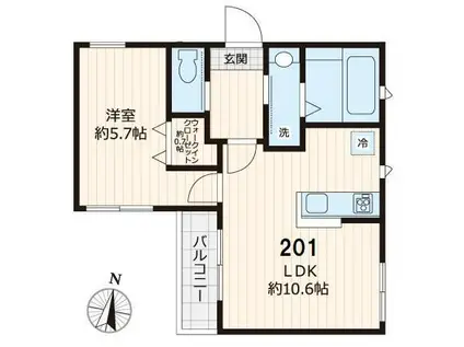 メヌエット奥沢(1LDK/2階)の間取り写真