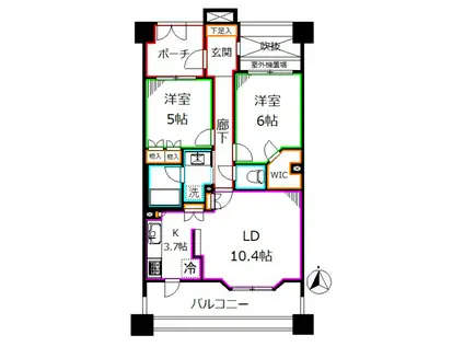 ファミールスクエア国分寺(2LDK/7階)の間取り写真