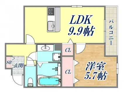 サライ武庫之荘(1LDK/2階)の間取り写真