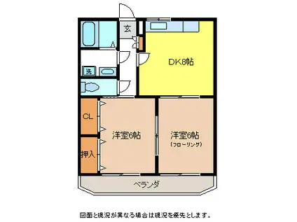 ルミエール塩尻(2DK/3階)の間取り写真