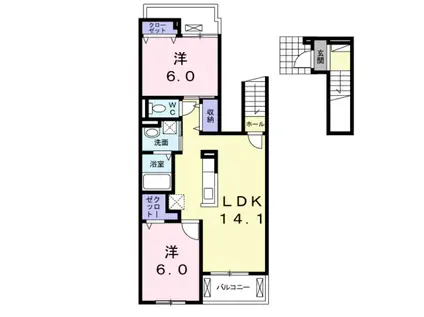 プラシードI(2LDK/2階)の間取り写真