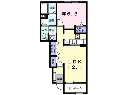 シュクレ ポワール(1LDK/1階)の間取り写真