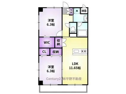 デ・ゾン カタブチ(2LDK/2階)の間取り写真