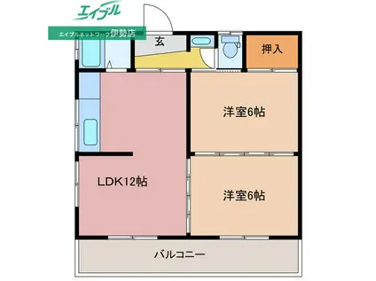 ソレイユ鵜方I(2LDK/1階)の間取り写真