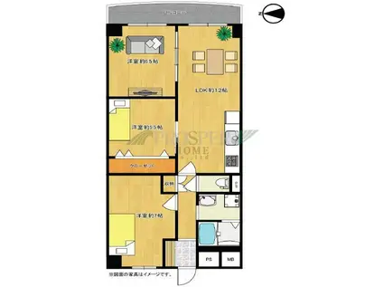 新深江サンハイツ(3LDK/7階)の間取り写真