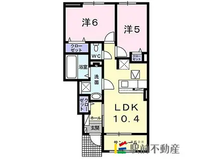 ハピネス・イリゼII(2LDK/1階)の間取り写真