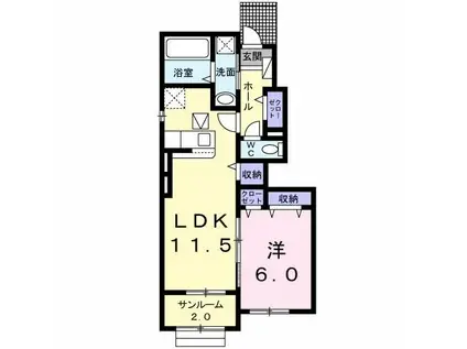 アンベリールA(1LDK/1階)の間取り写真