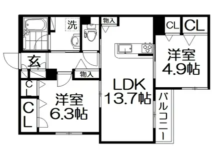 シャーメゾンIMPUL(2LDK/3階)の間取り写真