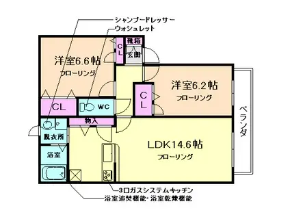 パルケアミスタ III棟(2LDK/2階)の間取り写真