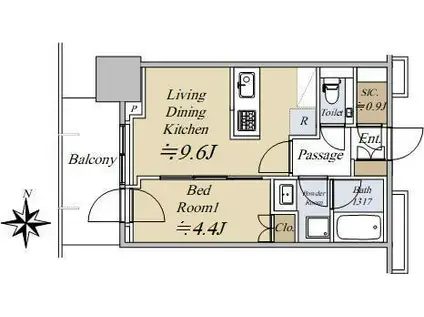 大崎ステーションレジデンス(1LDK/15階)の間取り写真