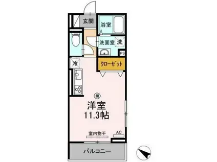 ベリッシモ(ワンルーム/2階)の間取り写真