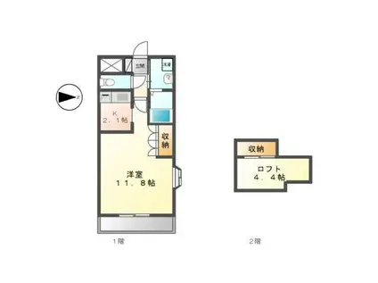 フォルティアB棟(1K/2階)の間取り写真