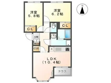 日の出II(2LDK/2階)の間取り写真