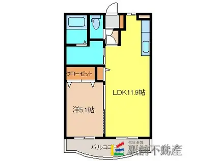 パークマンション旭駅前I(1LDK/1階)の間取り写真