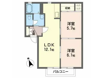 ラルジュ・コートI(2LDK/2階)の間取り写真