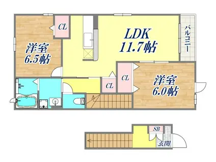 ネーベル ベルク弐番館(2LDK/2階)の間取り写真