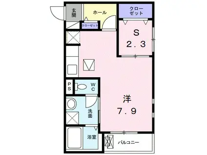 プルメリア(ワンルーム/1階)の間取り写真