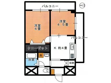 錦糸町ハイツ(2K/3階)の間取り写真