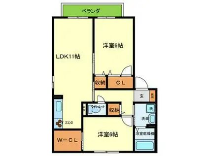 サンシャインヒルズB棟(2LDK/2階)の間取り写真