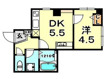 LEAFY北野(1DK/3階)の間取り写真