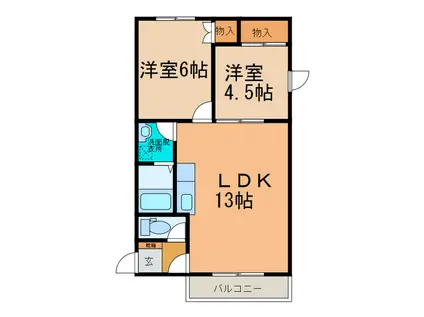 コンフォート16(2LDK/3階)の間取り写真