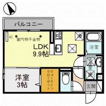 UN FLEUVE(1LDK/1階)の間取り写真