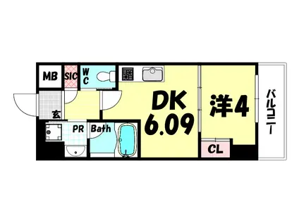 プレジオ日暮通(1DK/11階)の間取り写真