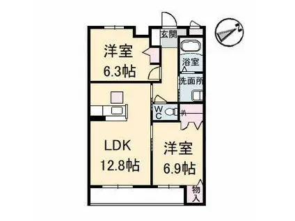 グランマスト多治米 B棟(2LDK/1階)の間取り写真