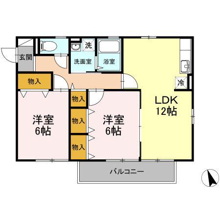 コゥジィーコート I(2LDK/2階)の間取り写真