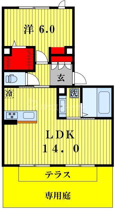 プルメリア(1LDK/1階)の間取り写真