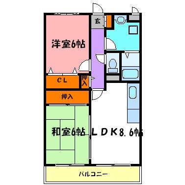 グリーンエイトIV(2LDK/2階)の間取り写真