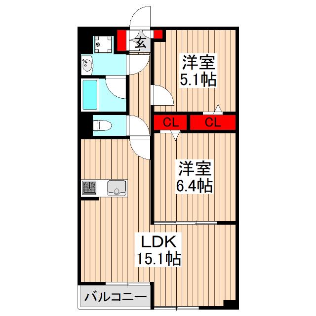 VOITURE MH(2LDK/1階)の間取り写真