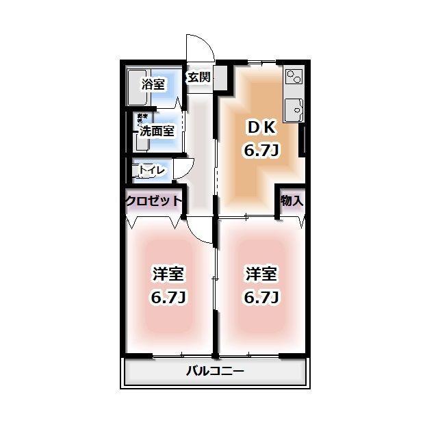 レジデンスティアラ(2DK/1階)の間取り写真