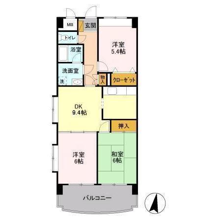 エーヴィゲス市川(3DK/6階)の間取り写真