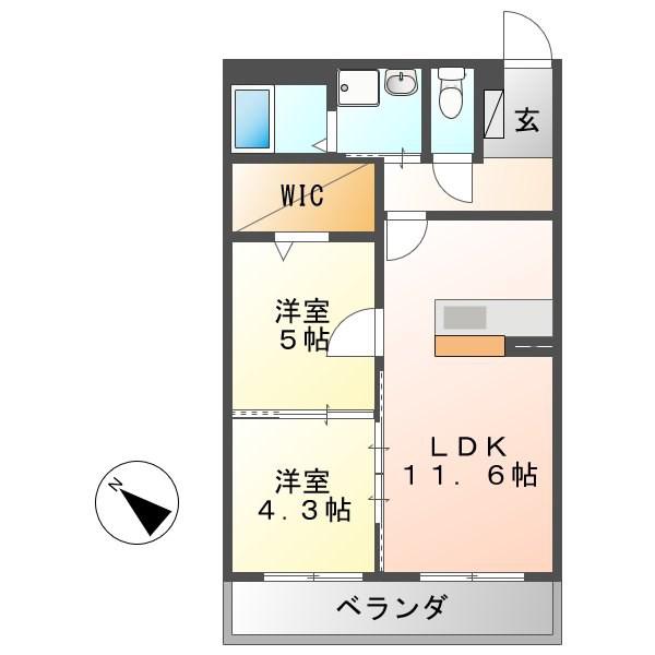オーベルジーヌ(2LDK/2階)の間取り写真