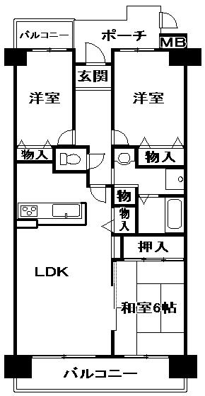 サンディ・パークス I番館(3LDK/10階)の間取り写真