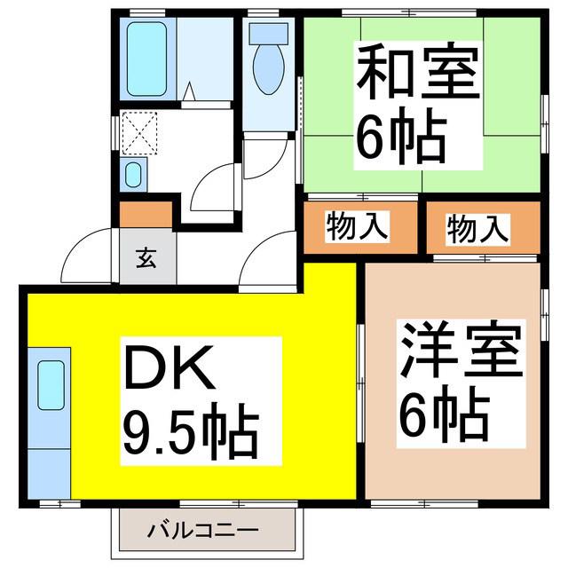 ラズベリーハウスヤマハ(2DK/2階)の間取り写真