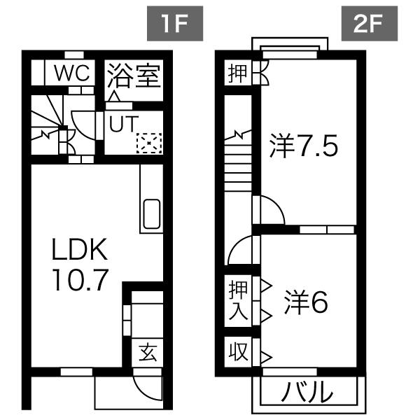 プラッサムコート宮後B(2LDK/1階)の間取り写真