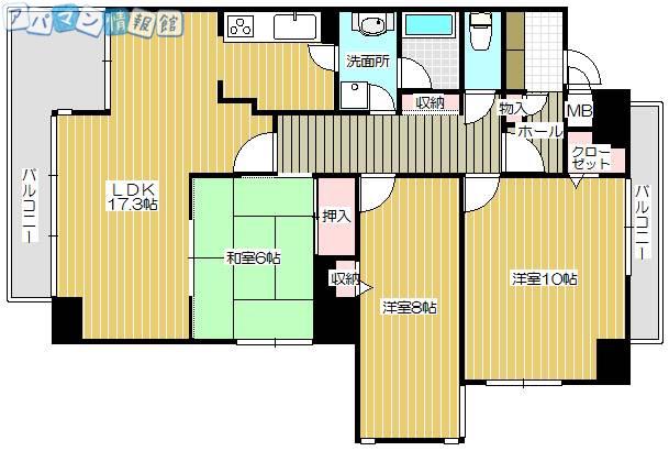 リヴィエール万代(3LDK/3階)の間取り写真