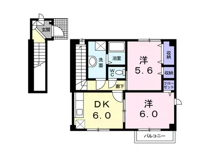 レインボーマウンテン(2DK/2階)の間取り写真
