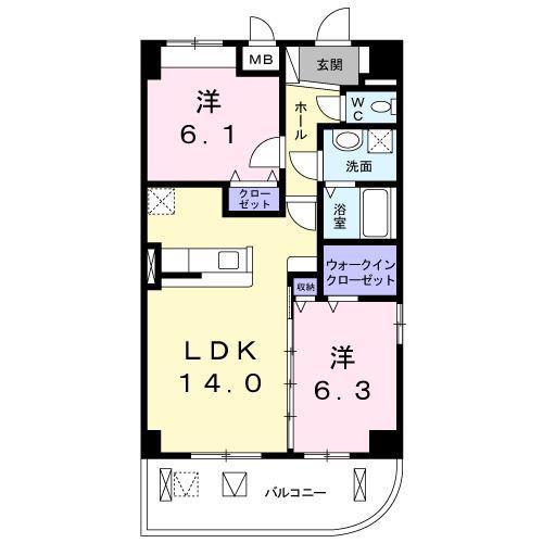 サザンクロス(2LDK/3階)の間取り写真