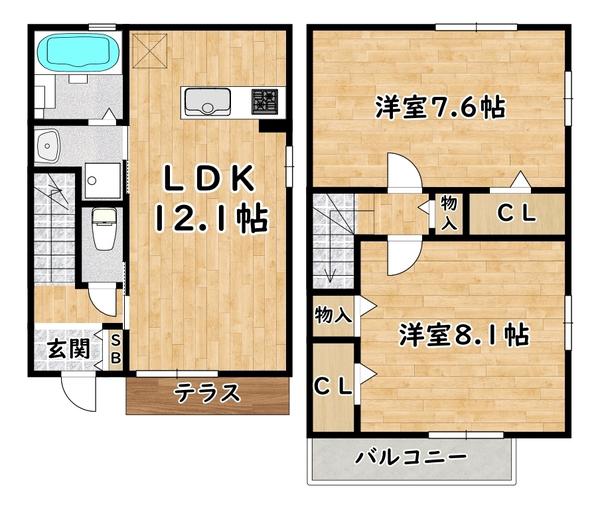 セジュール姫島III(2LDK/1階)の間取り写真