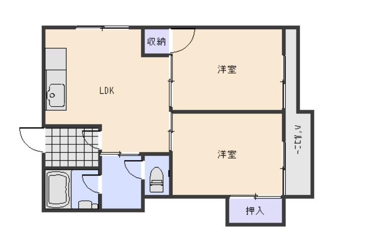 ふじマンション(2LDK/4階)の間取り写真