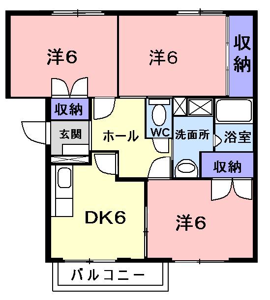 ニューエルディムゆうC(3DK/2階)の間取り写真