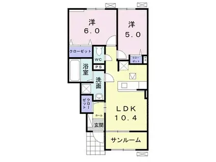 フィオーレE(2LDK/1階)の間取り写真