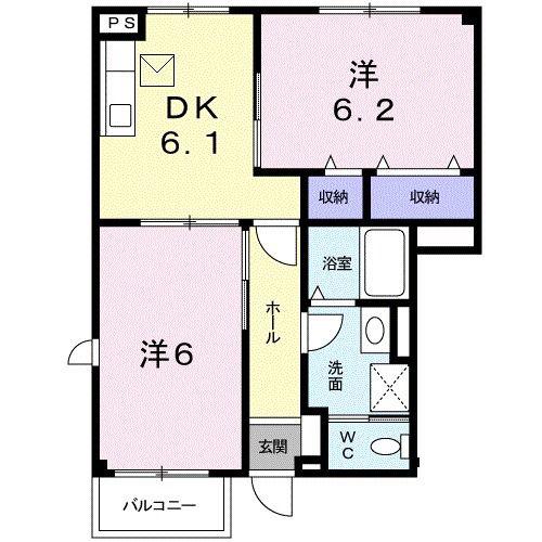 アンジュII(2DK/1階)の間取り写真