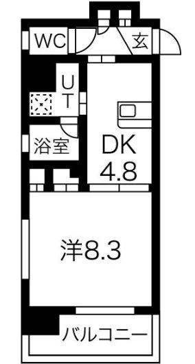 グランエターナ名古屋鶴舞(1DK/2階)の間取り写真