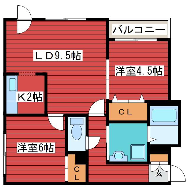 レジデンス月寒(2LDK/1階)の間取り写真