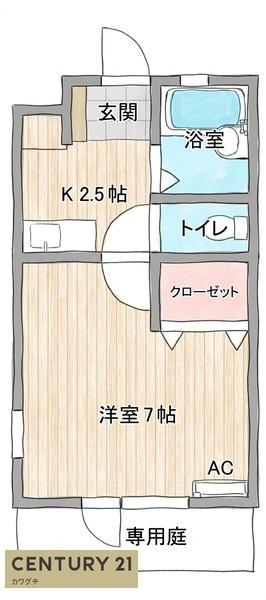 ヴィラソレイユ(1K/1階)の間取り写真