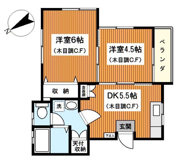ウエスト・ビ・1(2DK/2階)の間取り写真